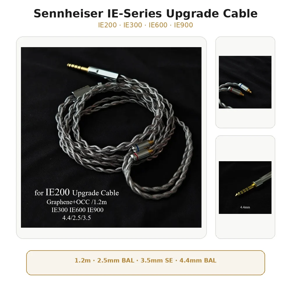 Zenith IE200/IE300/IE600/IE900 対応 OCC銀メッキ イヤホンケーブル 120cm