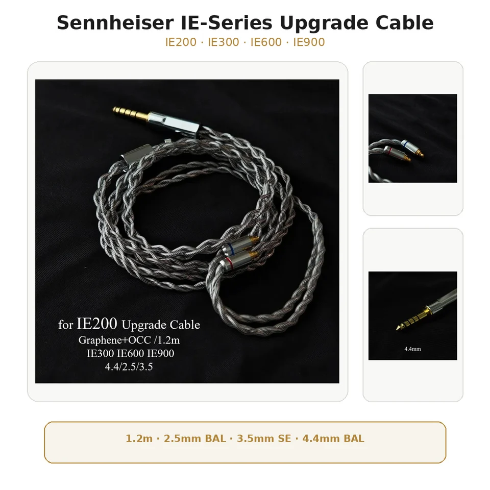 Zenith IE200/IE300/IE600/IE900 対応 OCC銀メッキ イヤホンケーブル 120cm