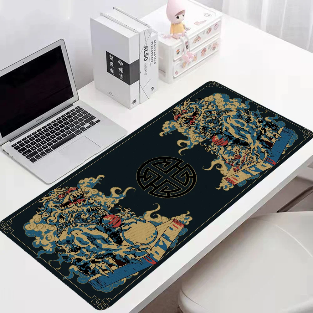 Stone Lion-alfombrilla de ratón para juegos, accesorios de configuración para ordenador, 900x400, alfombrillas para ratón, teclado, escritorio extendido, Xxl