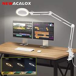 Lente d'ingrandimento da tavolo 5X con luce Lampada d'ingrandimento a LED con morsetto Luce artigianale a braccio lungo regolabile per lavoro Estetista Hobby