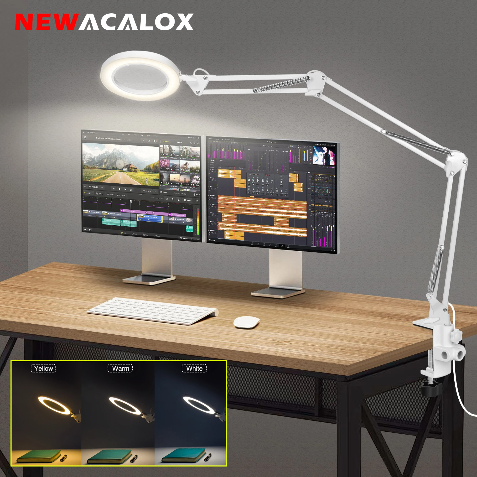 Lupa de Mesa com Luz Led Lâmpada de Ampliação com Braçadeira Ajustável Braço Longo Luz Artesanal para Trabalho Esteticista Hobby 5x