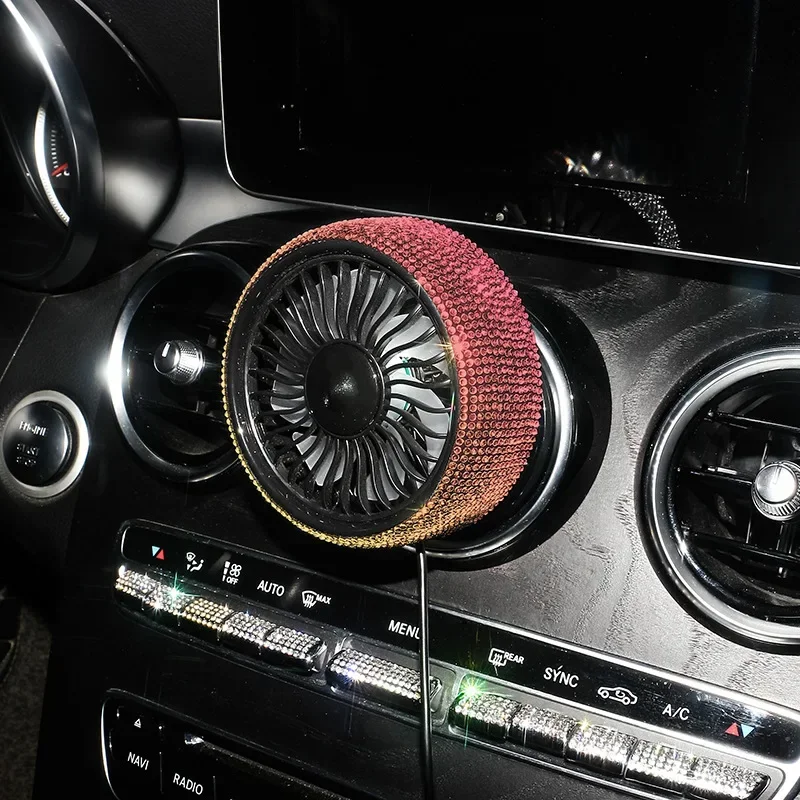 Diamond Crystal Car Mini Fan Air Outlet USB Fan  Auto Air Conditioner Ventilator Cooler Bling Car Accessories Interior for Women