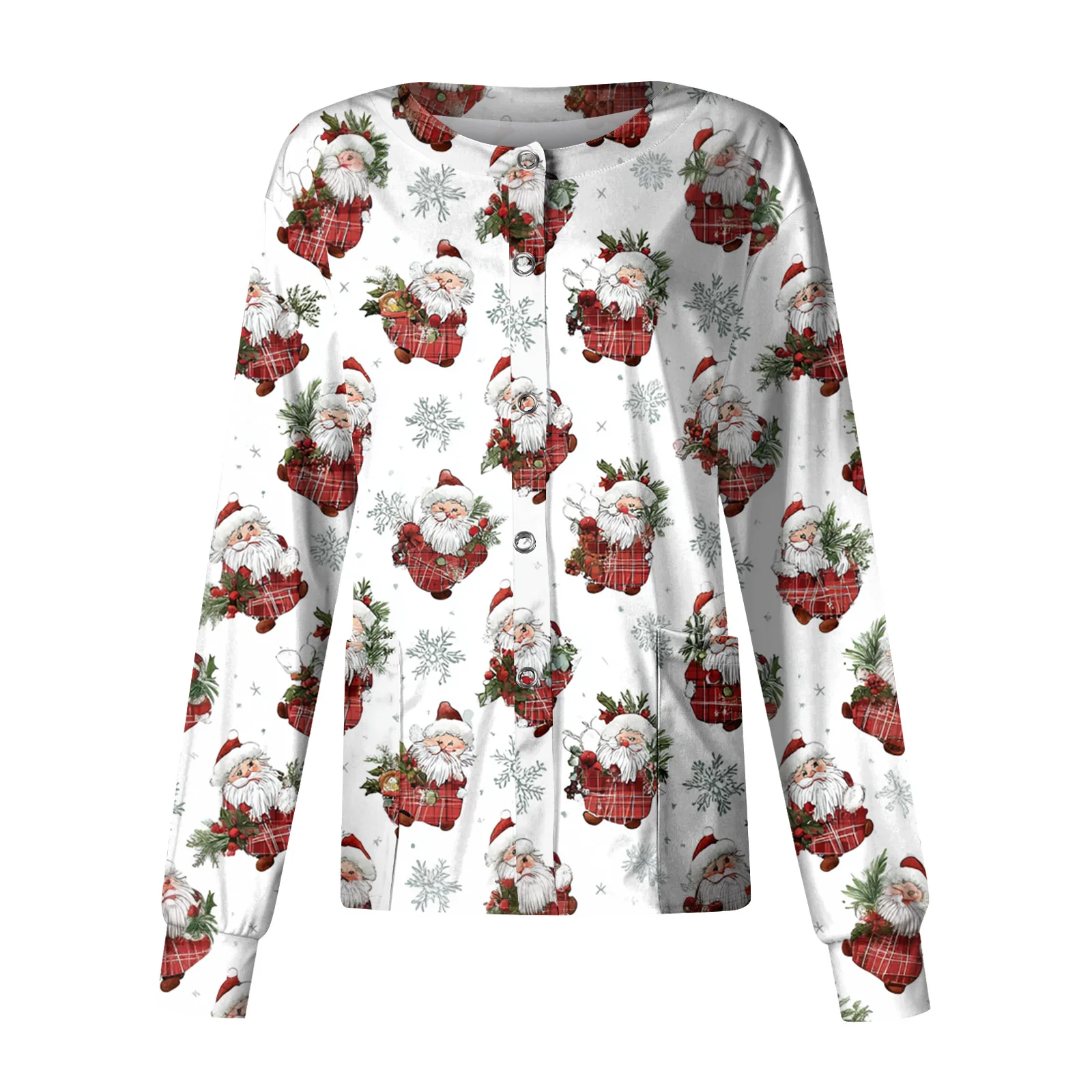 

Женская повседневная мягкая и удобная однобортная защитная одежда с длинными рукавами и рождественским принтом, кардиган, топ, медицинская куртка-скраб