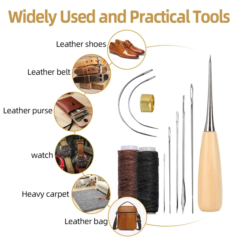 مجموعة أدوات خياطة جلدية مكونة من 11 قطعة، مجموعة خياطة خياطة يدوية من الجلد لإصلاح الجلد القماشي للحرف اليدوية-X59A #6