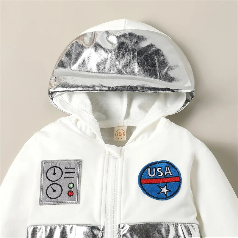 

Children Boys Halloween Spaceman Costume Color Block Hooded Zipper Long Sleeve Hoodies Jackets and Trousers 2Pcs Outfit Set