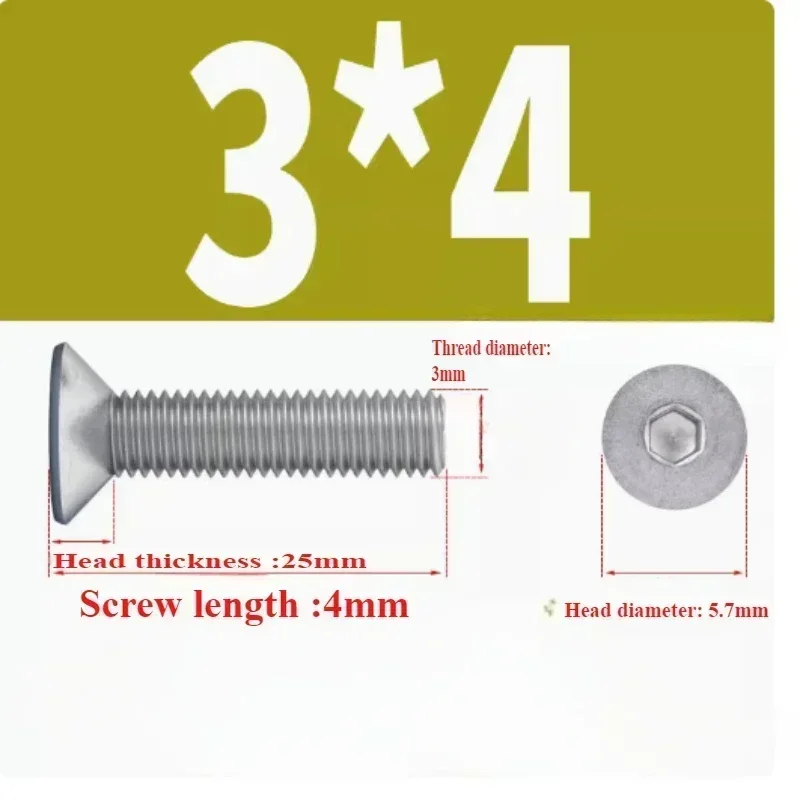 

Flat Head Machine Screws M3 M4 Inner Hex 304 Stainless Steel Fasteners Bolts M3x4 M3x5 M3x6 M3x8 M3x10 4-140MM Nutrunner Fhcs