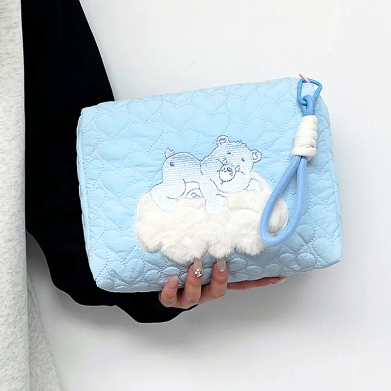 Kawaii Rainbow Bear Cosmetic Bag Anime Carebears Clouds High Capacity Clutch Bag Wholesale Cartoon Student Pencil Case Gift