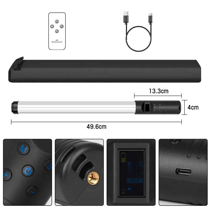 Đèn RGB Cây Đũa Phép Cầm Tay Đèn LED Kèm Chân Đế Tripod Chụp Ảnh Video Sạc Chụp Ảnh Chiếu Sáng Dành Cho YouTube