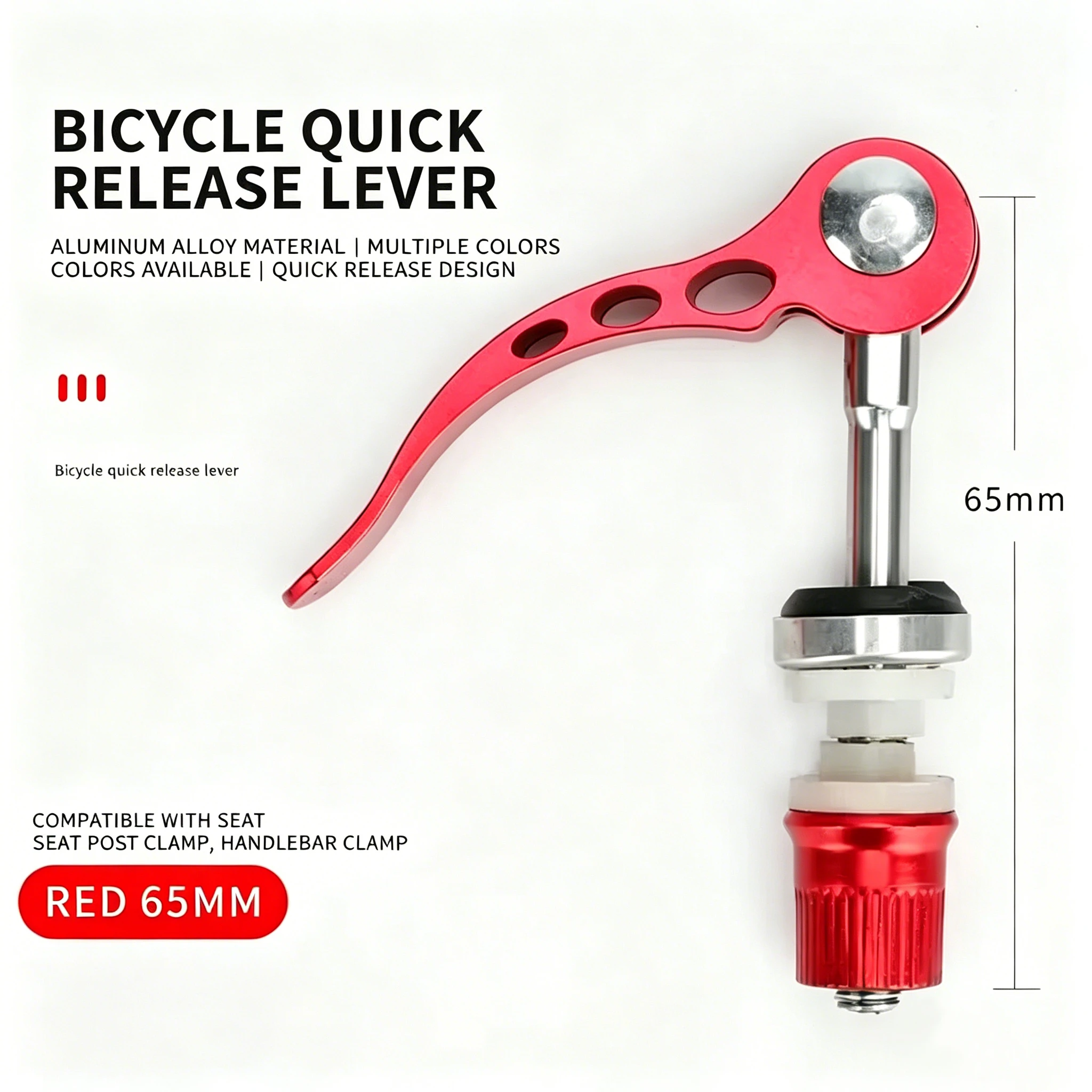 65mm Bike Seat Post Quick Release Lever, Aluminum Alloy Saddle Clamp Bolt for MTB Mountain Bike Folding Bicycle