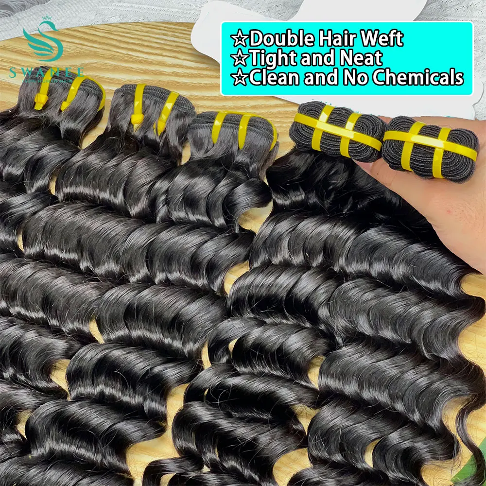 

Свободные пучки глубоких волн 10-30 дюймов, пучки человеческих волос, необработанные пучки волос, 1/3/4 шт., наращивание человеческих волос, натуральный черный