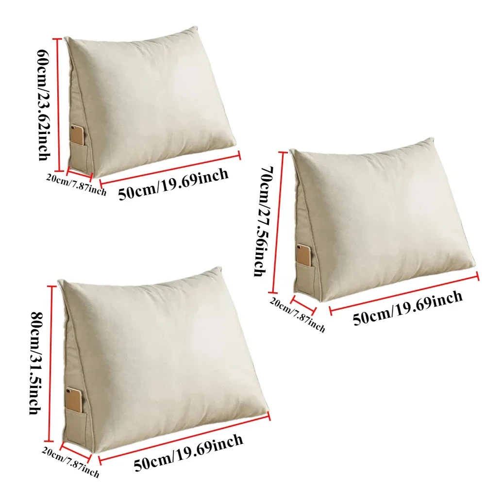 60/70/80cm Removable Triangle Lumbar Pillow Large Wedge Reading Pillows Backrest Cushion for Sofa Office Bedroom Tatami 침대헤드 쿠션