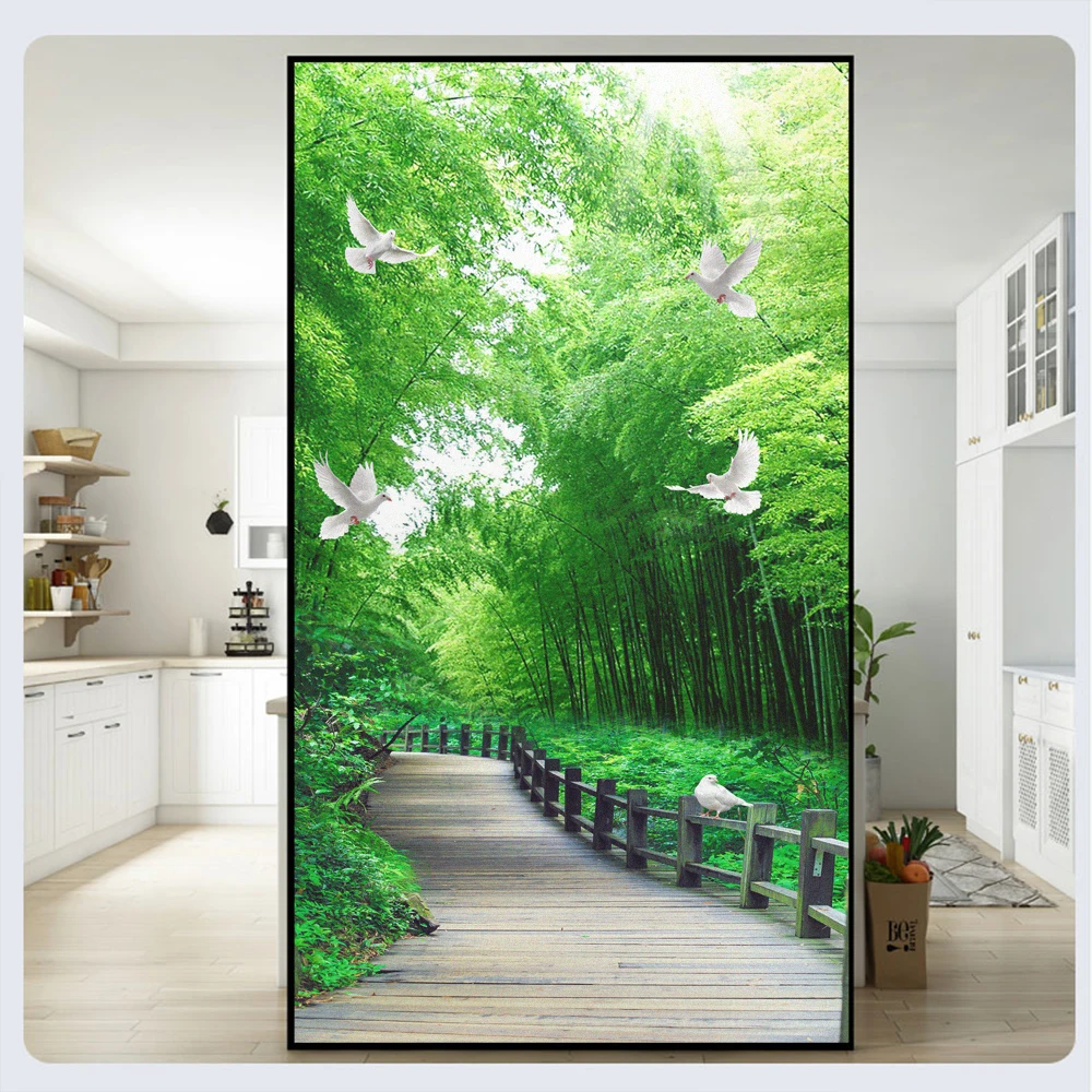 Window Privacy Film UV Blocking Heat Control Window Covering Static Cling Bamboo Forest Window Sticker for Decoration