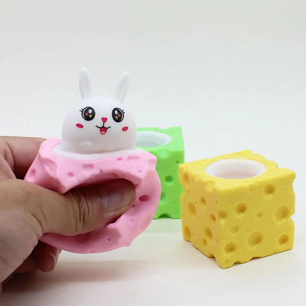 Rabbit Cheese Squeeze Toy Bunny Cheese Squeeze Toy Stress Relief Squishy Rabbit Cup Fidget Toy Slow Relaxation Ball for Anxiety