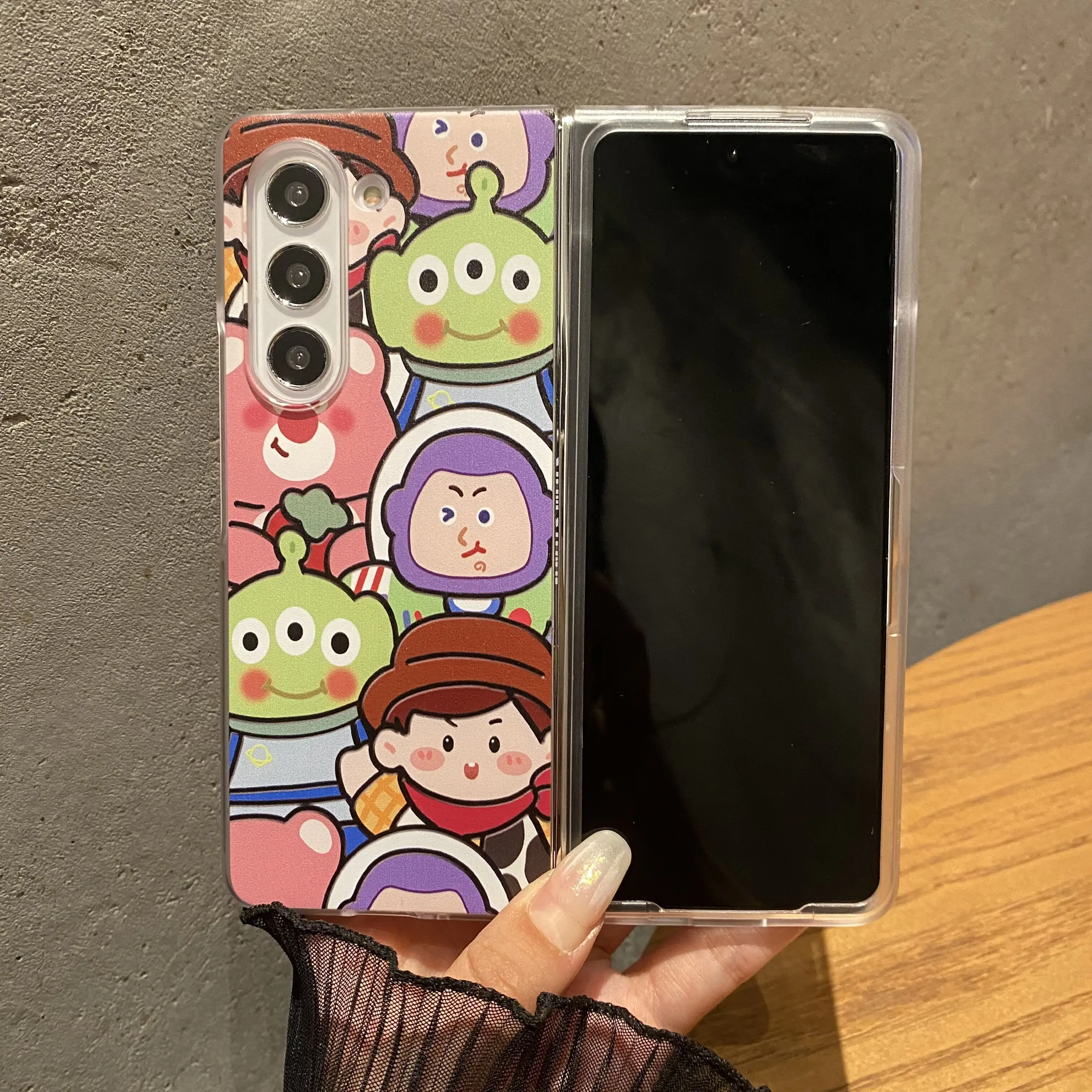 Phone Case For Samsung Galaxy Z Fold 3 4 5 Fold6 Shockproof Protective Hard PC Back Cover Cute Toy Story Winnie Mickey Minnie