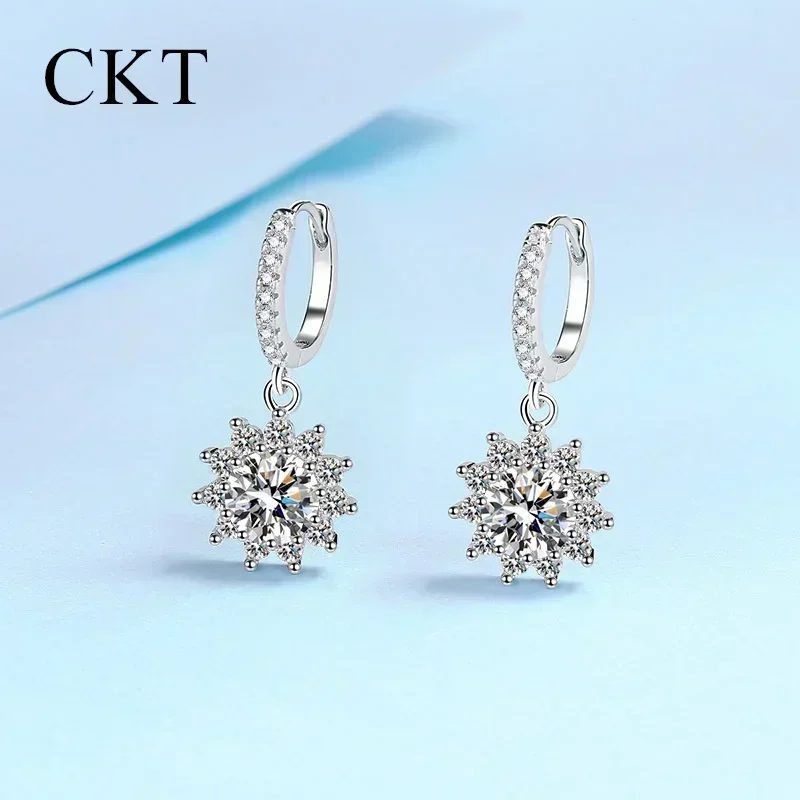 

18K White Gold Platinum Drop Earrings for Women 1-2ct Moissanite Diamond Earrings Pt950 Gold Sparkling Wedding Fine Jewelry