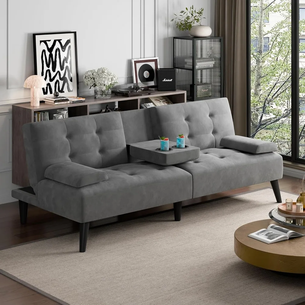 

Futon Couches Loveseat Sofa Bed, Convertible Lazy Futon Sofa Bed with Cup Holder for Small Spaces, Bedroom,Living Room,Apartment