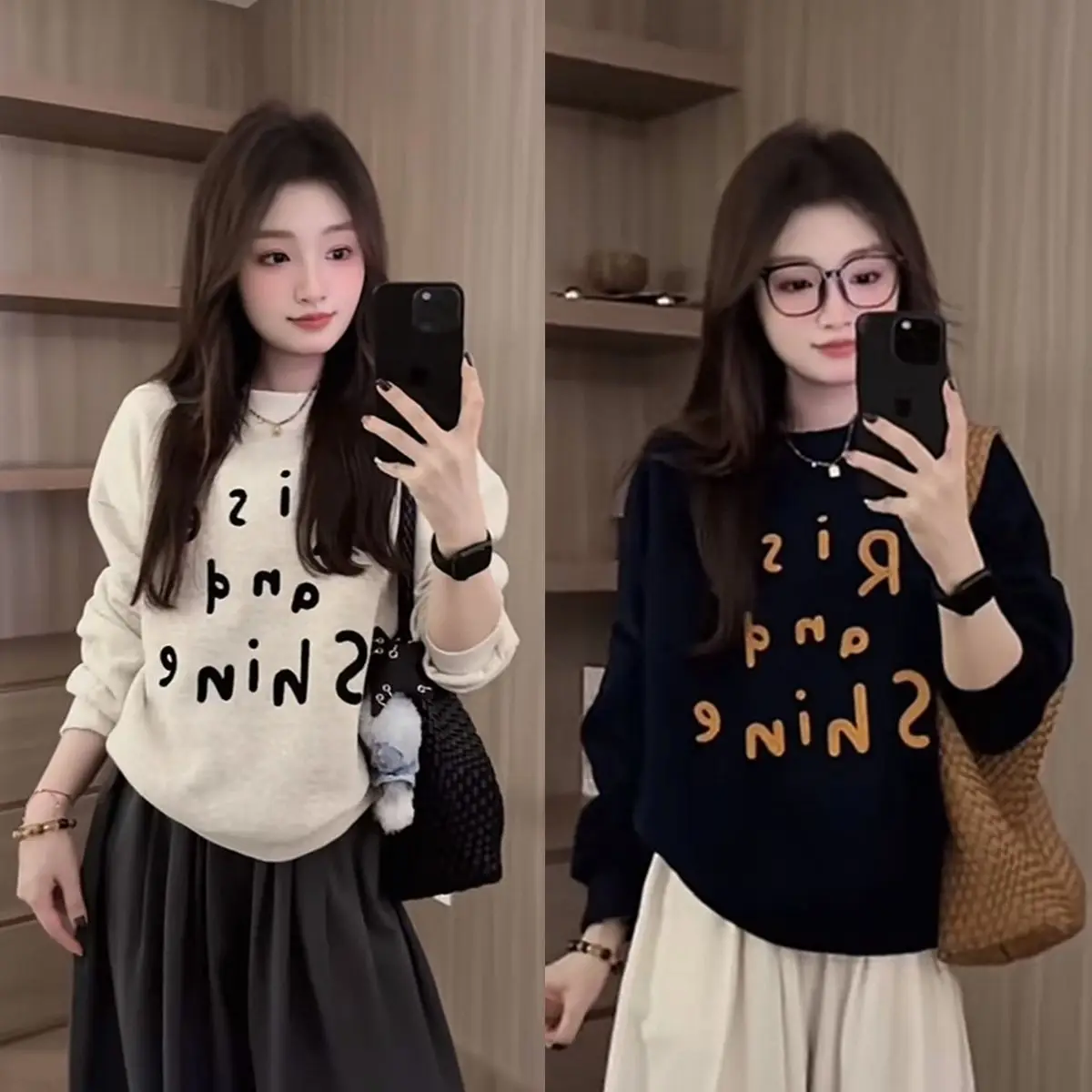 

2026 New Women's Korean Style Heavy Duty English Letter Cotton Casual Versatile Pullover Sweatshirt