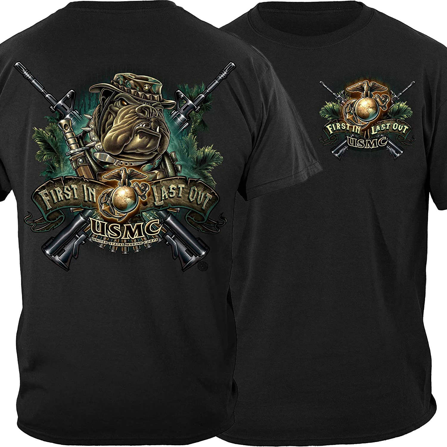 First In Last Out. US Marine Corps Devil Dog bulldog T Shirt New 100% Cotton Short Sleeve O-Neck Casual Mens T-shirt