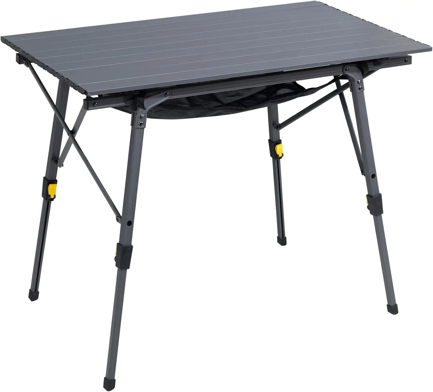 

Outdoor Folding Portable Picnic Camping Table with Adjustable Height Aluminum Roll Up Table Top Mesh Layer, Dark Gray