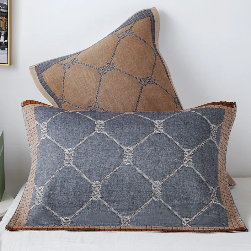 

Nordic Gauze Pillow Towel Breathable Banding Pillowcase Set for Couples Anti Slip Thickened Single Cover Decorative Bedding