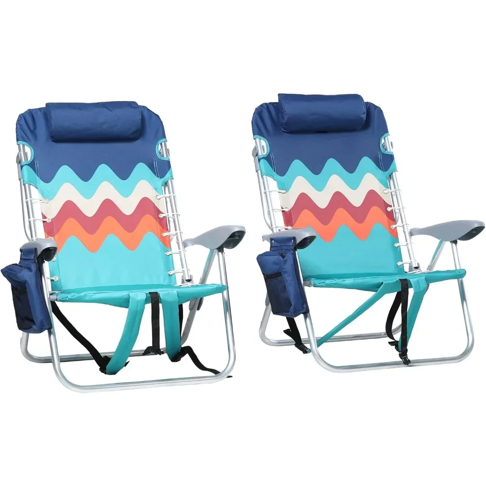 

Backpack Beach Chairs 2 Pack Aluminum Lightweight Folding Reclining Beach Chairs, 4 Positions Classic Lay Flat, Cooler Bag, and