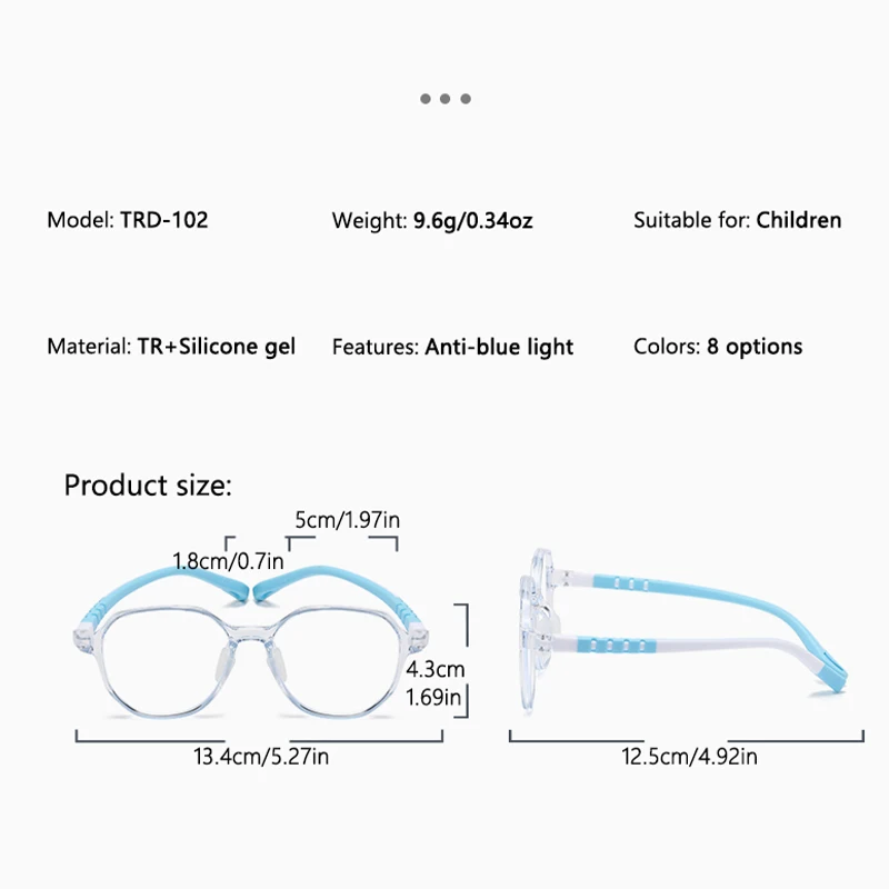 Vabbon موضة في سن المراهقة مكافحة الضوء الأزرق وصفة طبية نظارات بنين بنات نظارات تخصيص الاطفال قصر النظر نظارات اللونية Trd-102