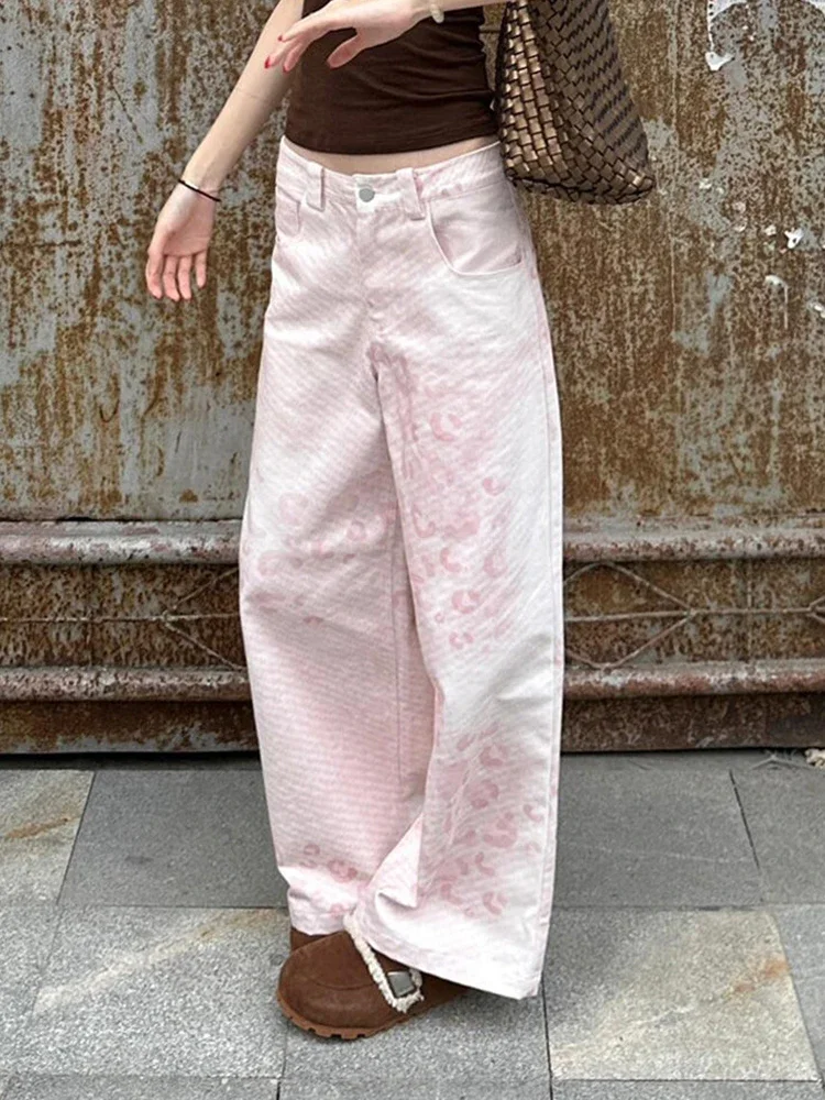 Zoki خمر طباعة Y2K الوردي بانت المرأة الشارع الشهير فضفاضة عالية الخصر الرجعية السراويل الأمريكية عادية Harajuku الهيب هوب Bf السراويل جديد #2