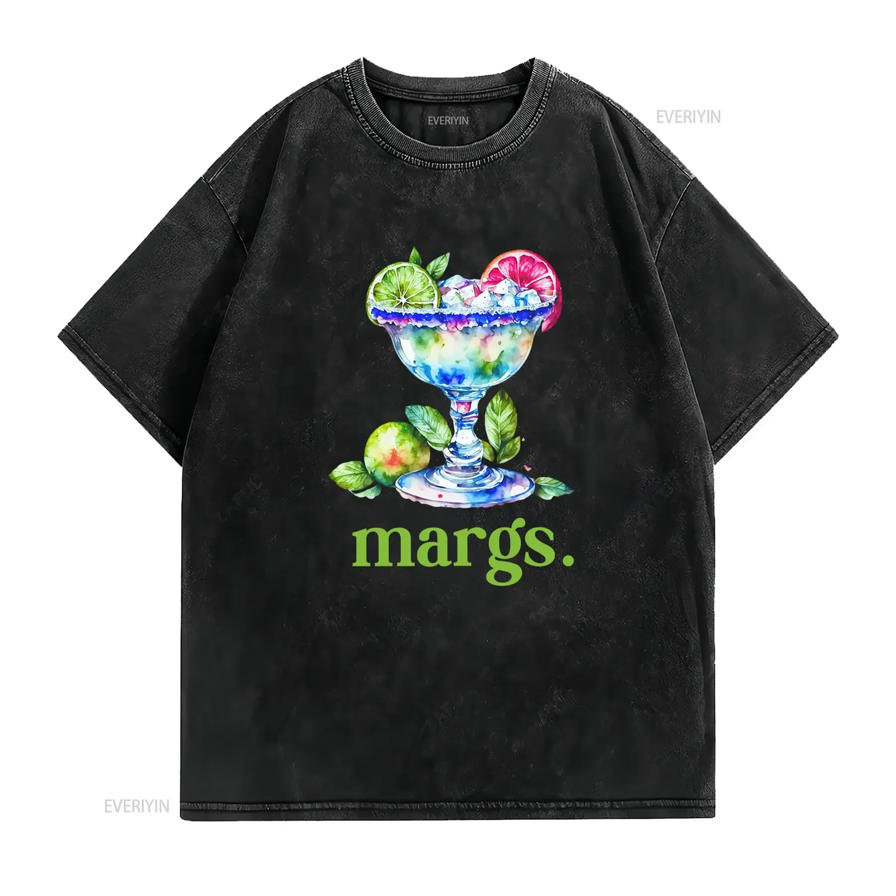Watercolor Margs Margarita Cocktail Lime Summer Casual Print T Shirt vintage Washed Slightly Unisex graphic streetwear homme
