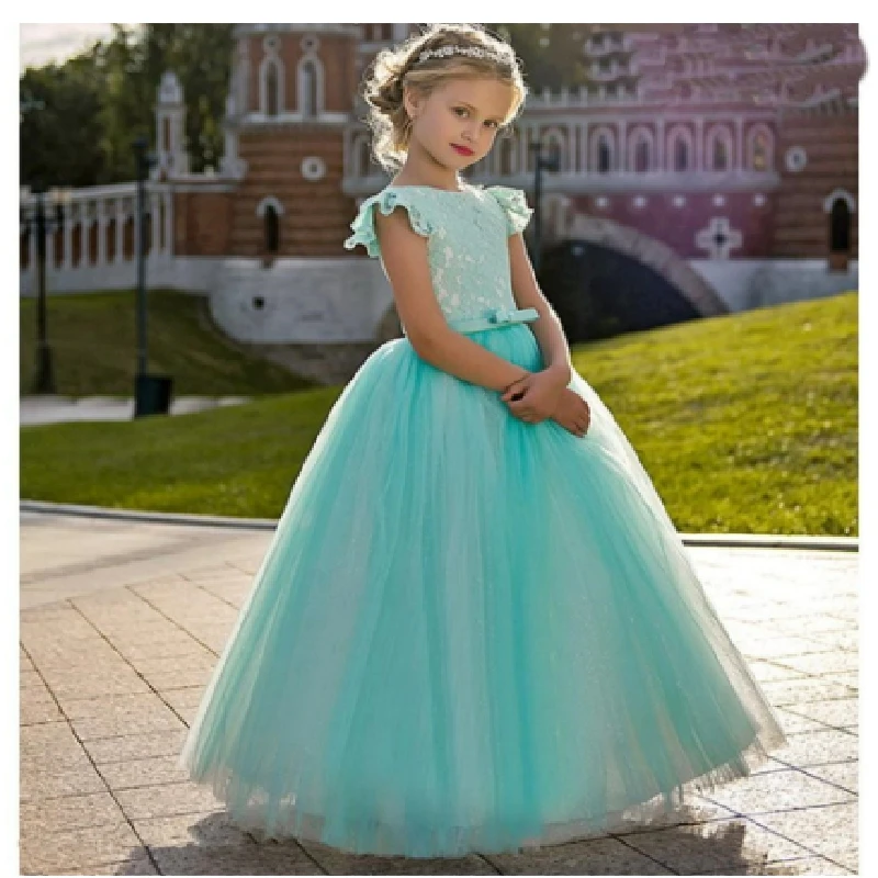 

Flower Girl Dresses Sleeveless Ground Length Appliqued Pageant For Princess First Communion Dresses Kids Prom Celebration