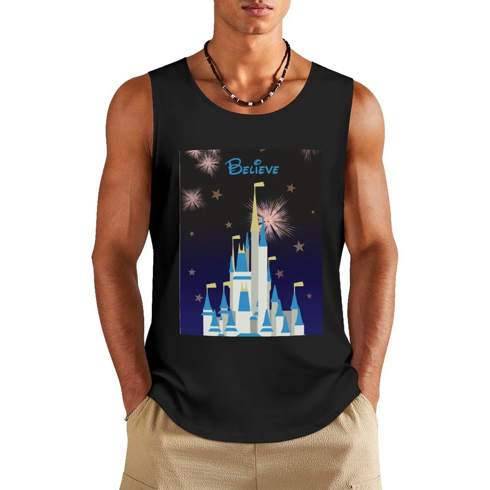 

Magical Fairytale Castle - Believe Tank Top sleeveless t-shirts for men Men's cotton t-shirt Japanese t-shirt