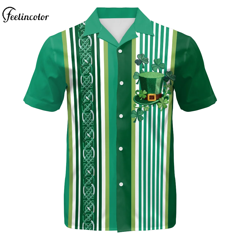 Men's 3D Lucky Clover Hat Print Polo Shirt Summer Short Sleeve Shirts Green St. Patrick's Day Party Tops Irish Festival Clothes