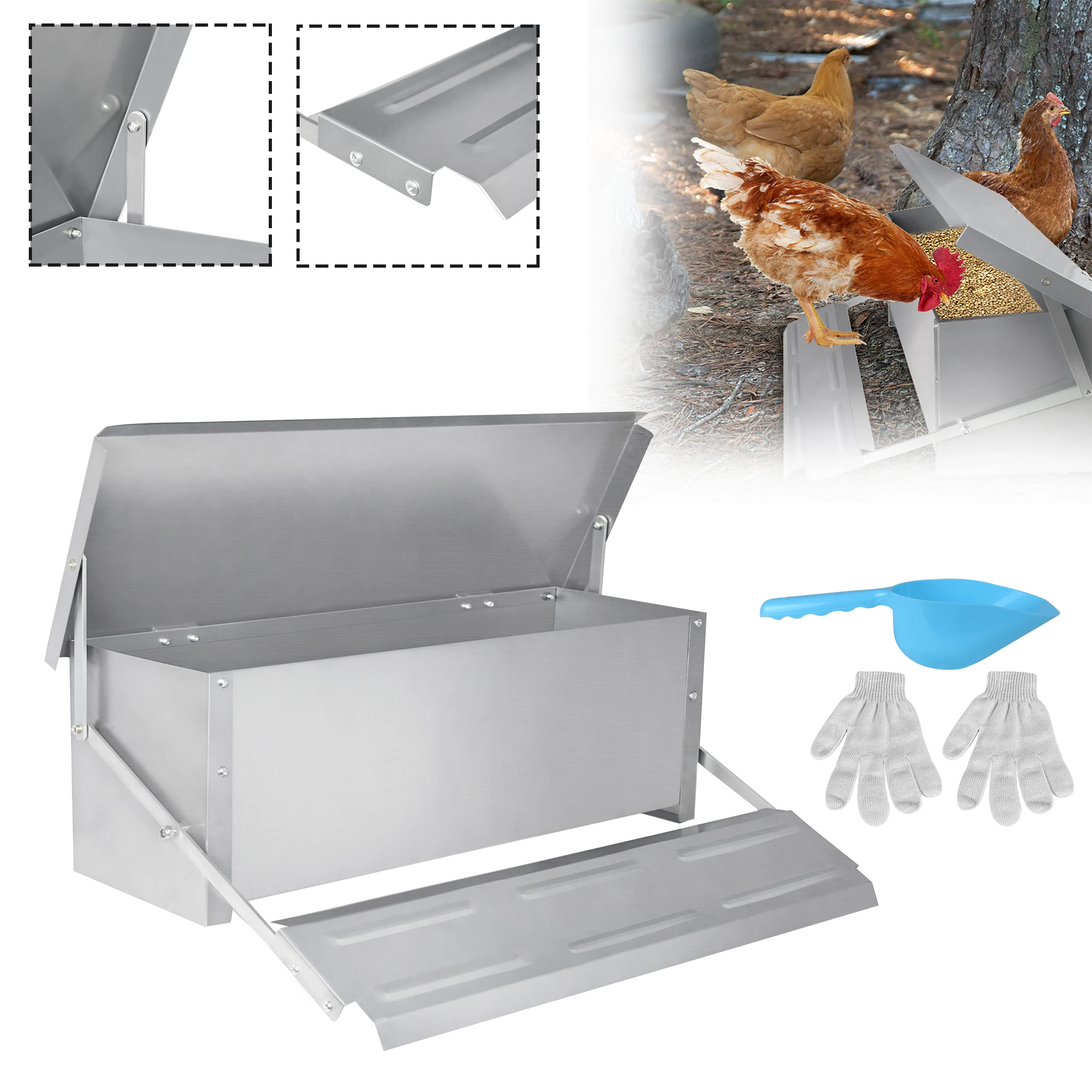 Mangiatoia automatica per polli da 5 kg/10 kg, mangiatoia a pedale per pollame con apertura automatica e coperchio impermeabile, mangiatoia in metallo per polli, anatre e altri volatili.
