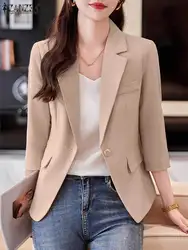 ZANZEA Elegant Women Leisure Blazer Korean 3/4 Sleeve Office Wear Commute Casual Suits 2024 Fashion Notched Lapel Autumn Blazer