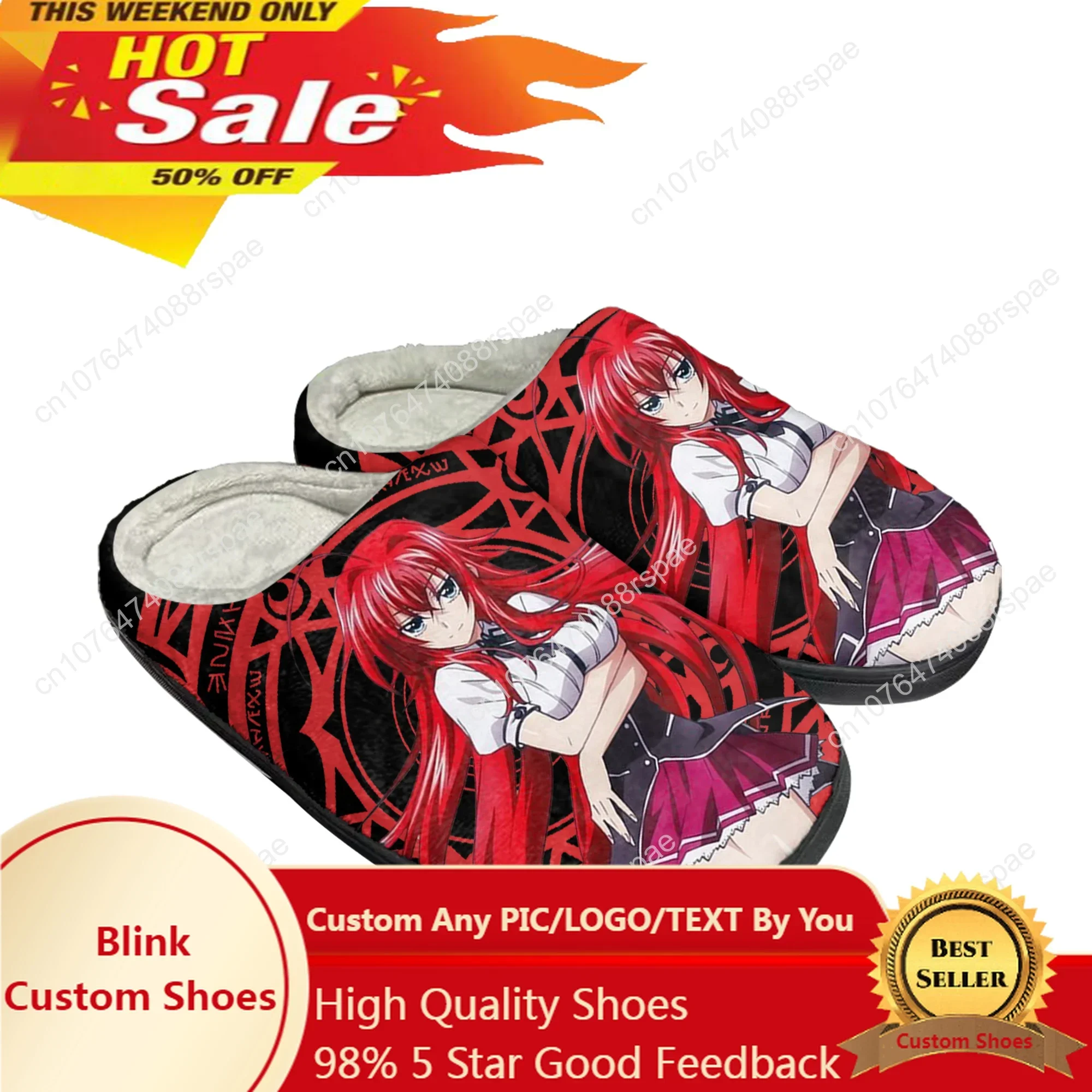 

Anime High School DxD Rias Gremory Home Cotton Custom Slippers Mens Womens Sandals Plush Casual Keep Warm Shoes Thermal Slipper