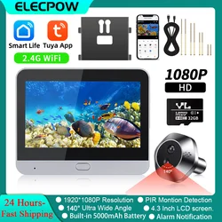 Elecpow Digital Door Peepholes Smart Tuya WiFi Peephole Door Camera 1080P 4.3Inch  PIR Night Vision Motion Detection Doorbell