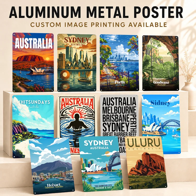 Australia Aluminum Posters Customized Metal Tin Sign Minimalist Travel Map Wall Art For Study Lounge Or Geography Enthusiasts