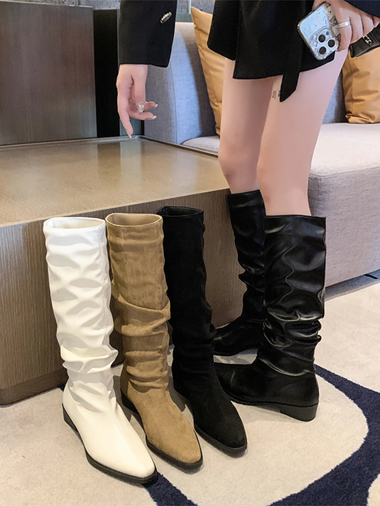 

Корейские женские высокие сапоги-трубы на тонком каблуке с острым носком, весенне-осенние, новые, модные, повседневные