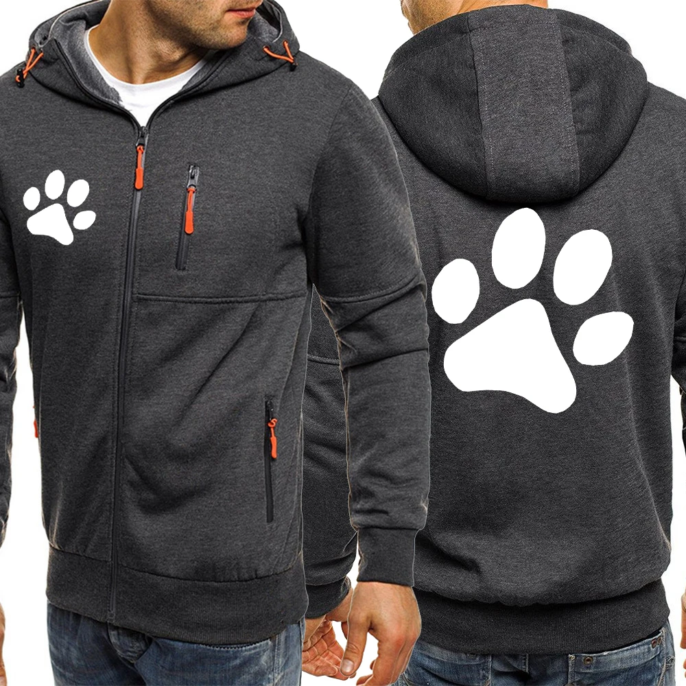 Kawaii Cartoon Dog Paw Print Zipper Hoodie For Men Fashion Oversized Hoody Personality Street Sportswears Hip Hop Tracksuit Coat