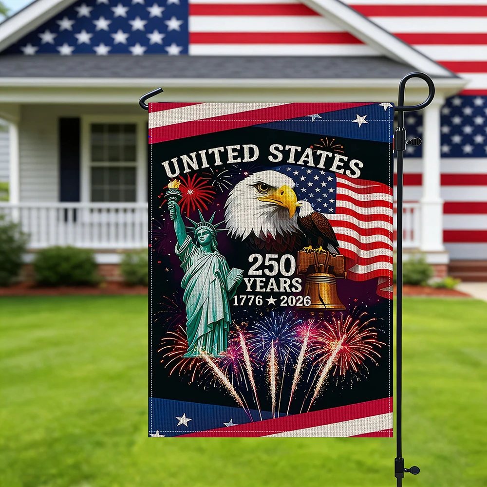 1PC US 250th Anniversary Garden Flag - Statue of Liberty & Bald Eagle Design | 1776-2026 Patriotic Decor, Double-Sided Outdoor F