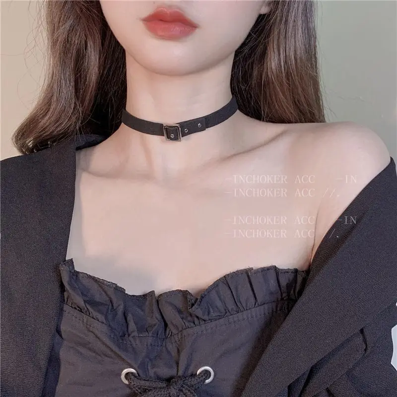 Punk Subtle design sense Temperament Elegance Fashion Versatile Simplicity Adjustable Leather Stainless steel Collar chain