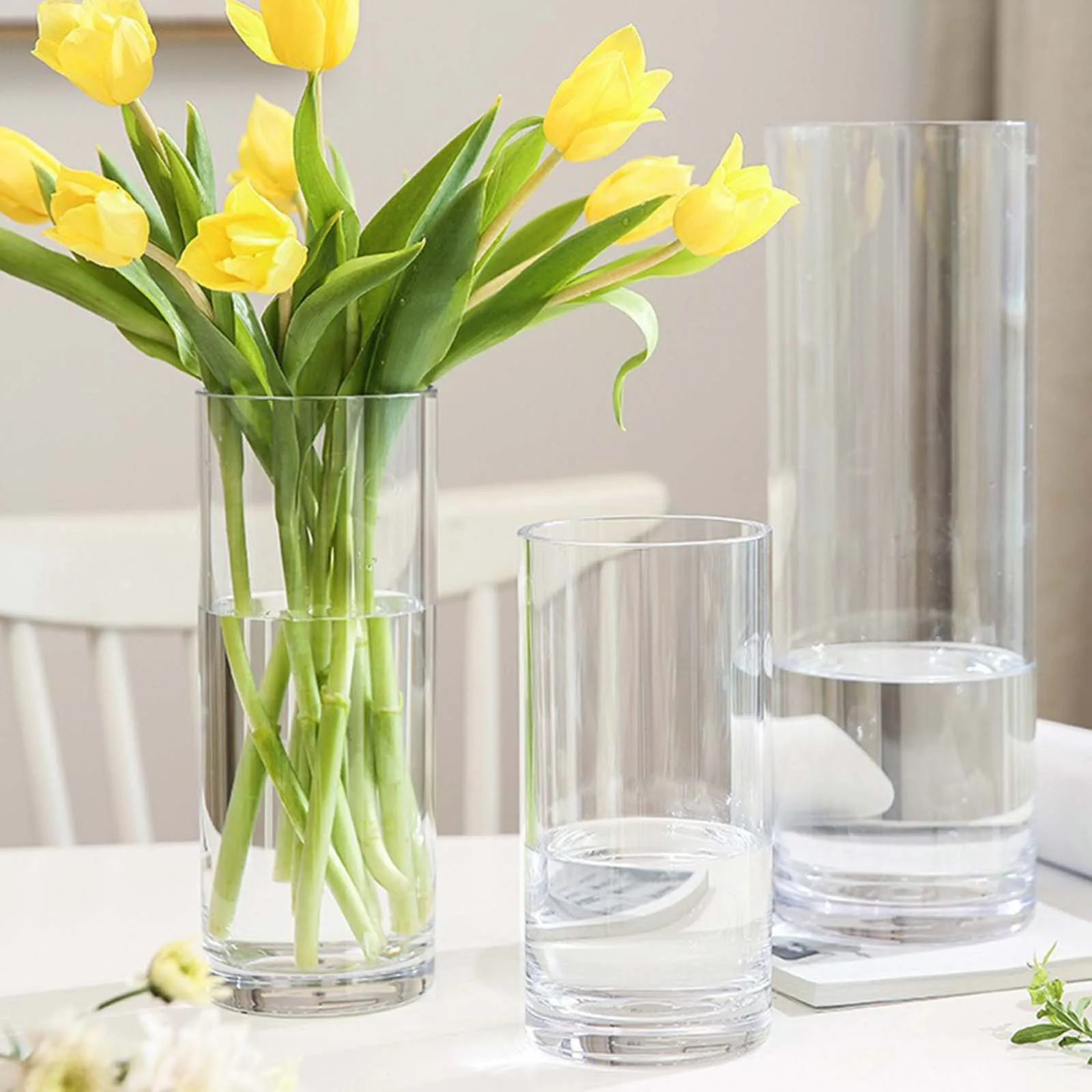 Flower Vase Acrylic Clear Cylinder Container Hydroponic Vase Decorative Modern for Floral Arrangements Desk Office Home Decors