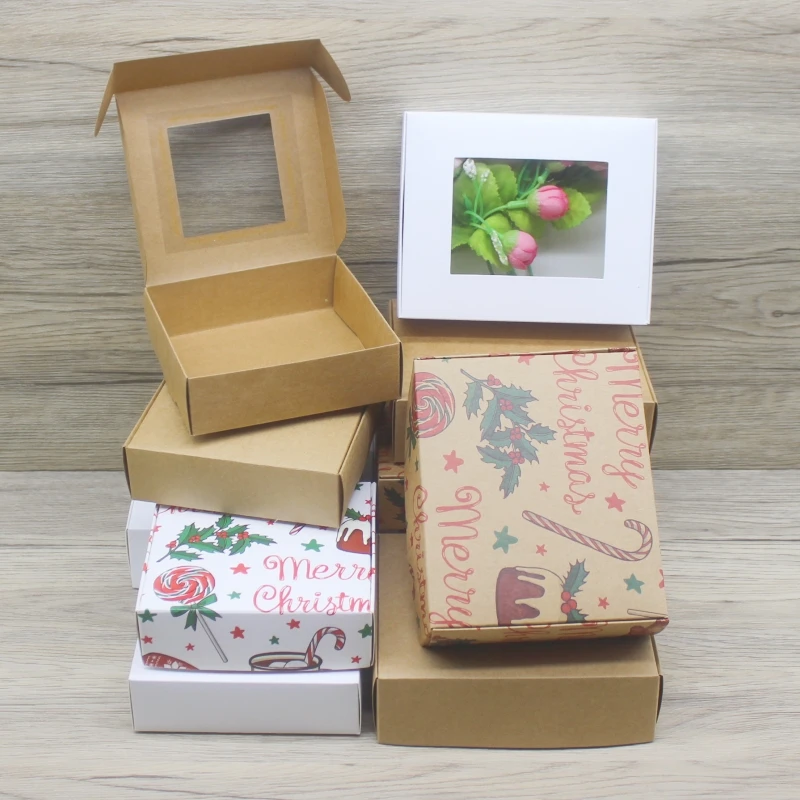 10pcs more size gifts box with window Marbling pattern paper christmas gifts package box candy wedding favors party supplies