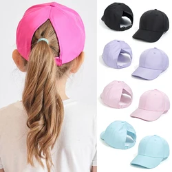 Moda Crianças Boné De Beisebol Para Meninas Meninos Chapéu De Sol Oco Voltar Rabo De Cavalo Bonés Crianças Snapback Hip Hop Chapéus Ossos Ajustáveis Bonés