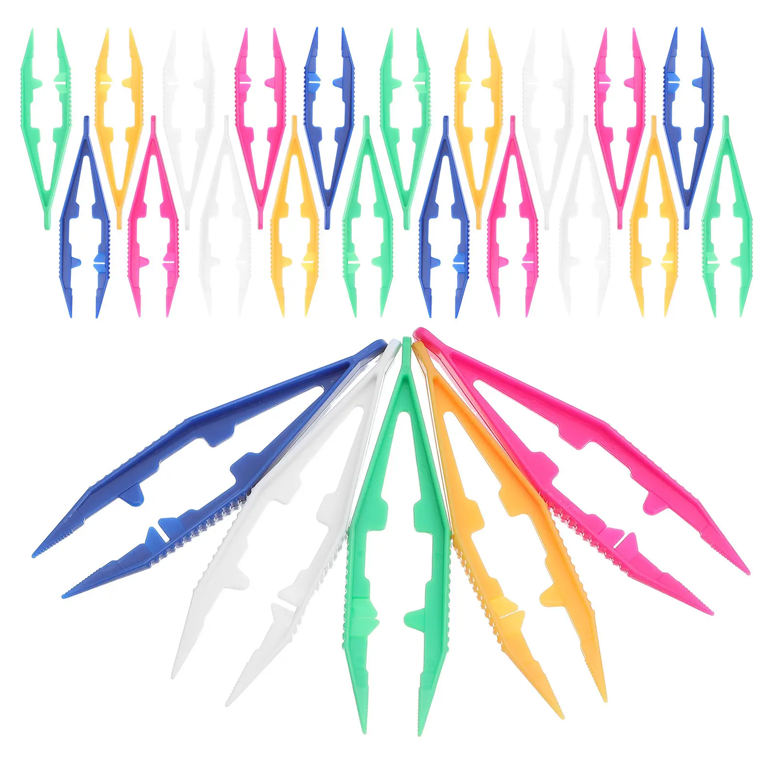 

50Pcs Plastic Tweezers for Kids Precise Bead Picking Colorful Mini Crafting Tools Small 4 Inch Tweezers for Jewelry Making