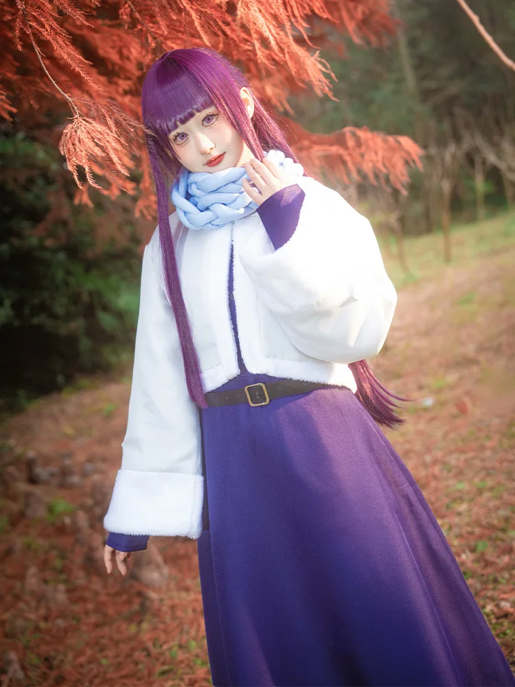 The Fern Cosplay White Winter woolen Cute Coat Dress suit Anime Frieren at the Funeral Daily New Year Costume H