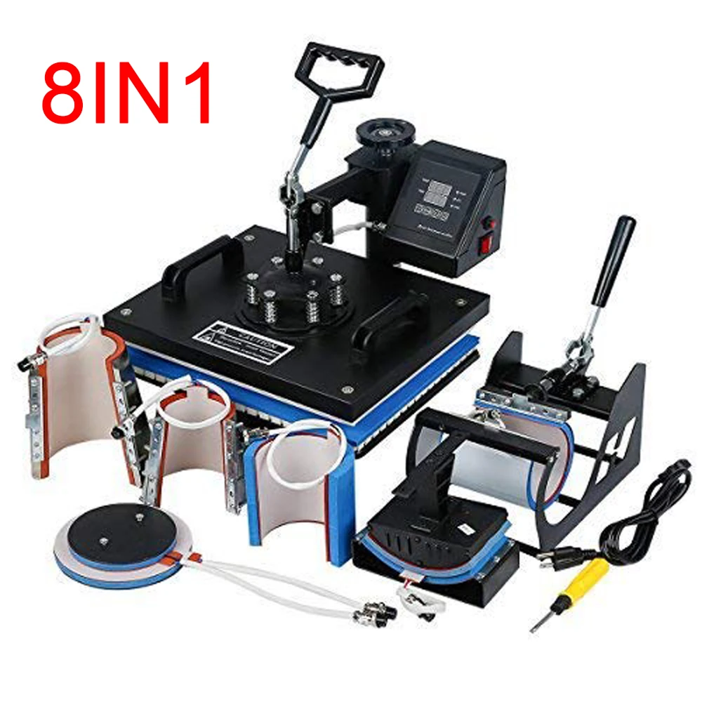 Dual Display Premium New 8 in 1 Combination Heat Transfer Machine Heat of sublimation press for mugs/hats/t-shirts/slate/MDF