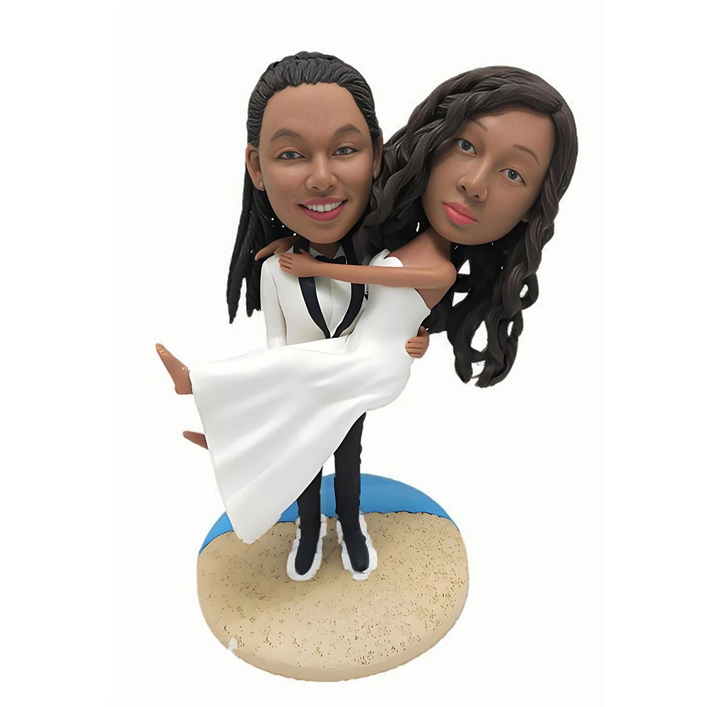 Custom Bobblehead Figurine of Two Smiling Women, Romance Couple Wedding Bobbleheads, Personalized Sculpture Based on Your Photo