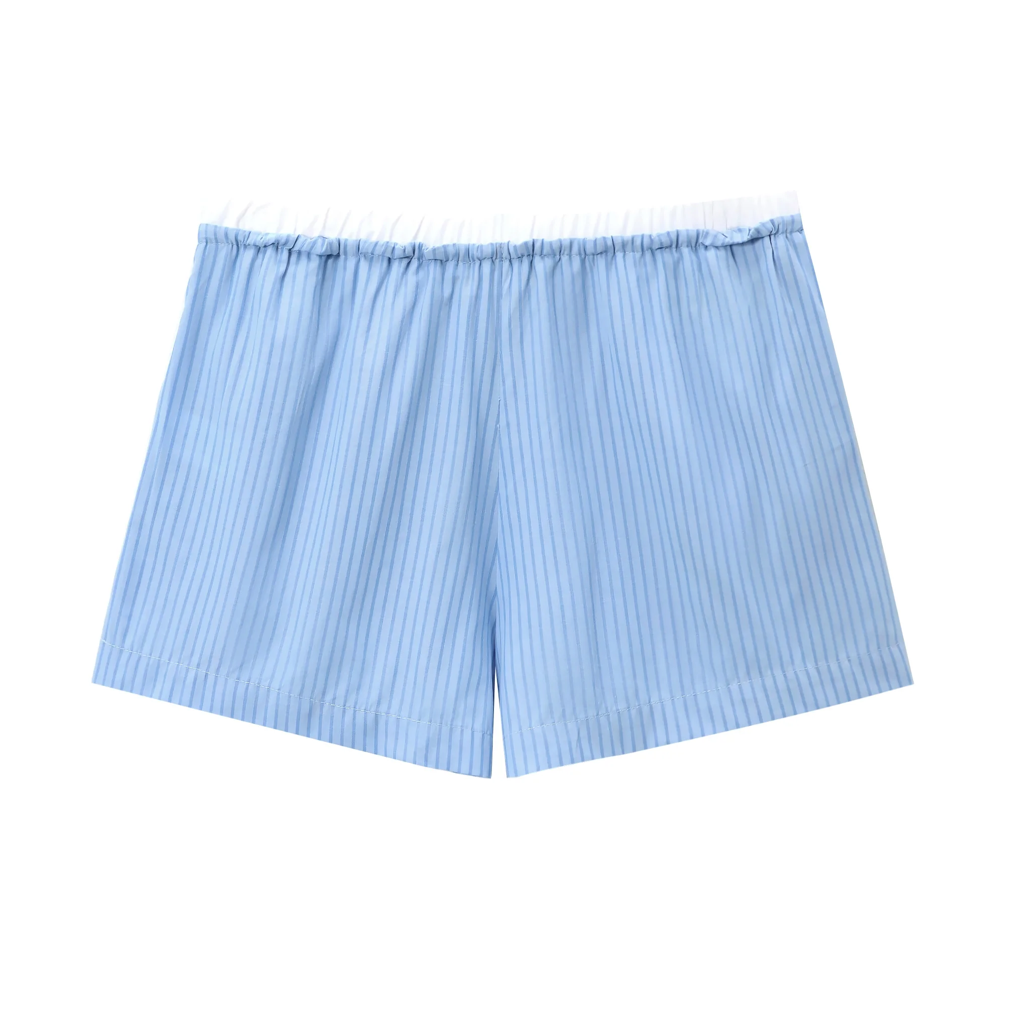 Tangada Women Blue Striped Print Shorts Strethy Waist Pockets Female Shorts 3H0670