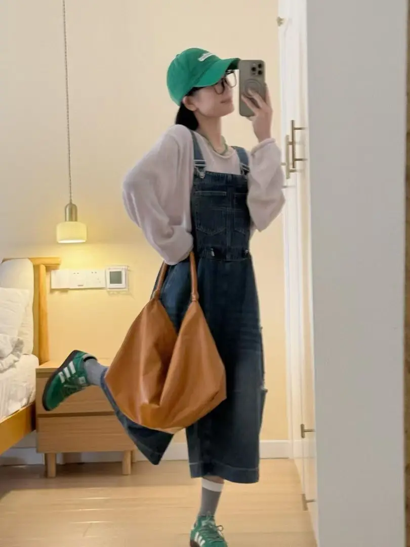 

Jumpsuits Women Elegant Reducing Denim Preppy Chic Summer College Comfy Drape Garment Vertical Mori Orangepink Artistic Wash