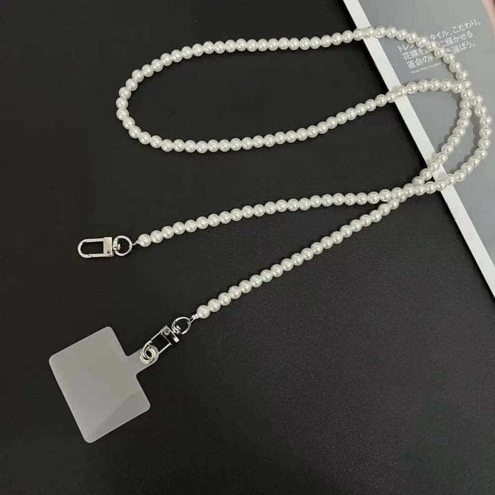 Phone Lanyard Long Crossbody Necklace Chain Hand-beaded Plastic Pearl Strap Anti-lost Sling Universal Clip Bag for Phone Case